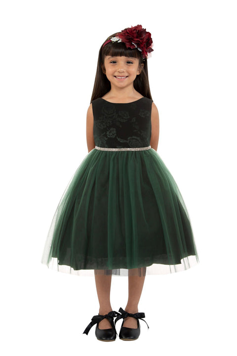 Embossed Floral Velvet Tulle Dress