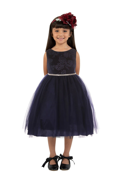 Embossed Floral Velvet Tulle Dress