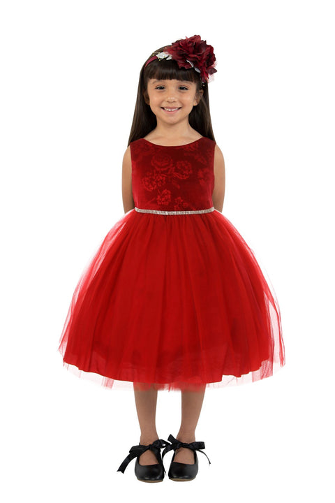 Embossed Floral Velvet Tulle Dress