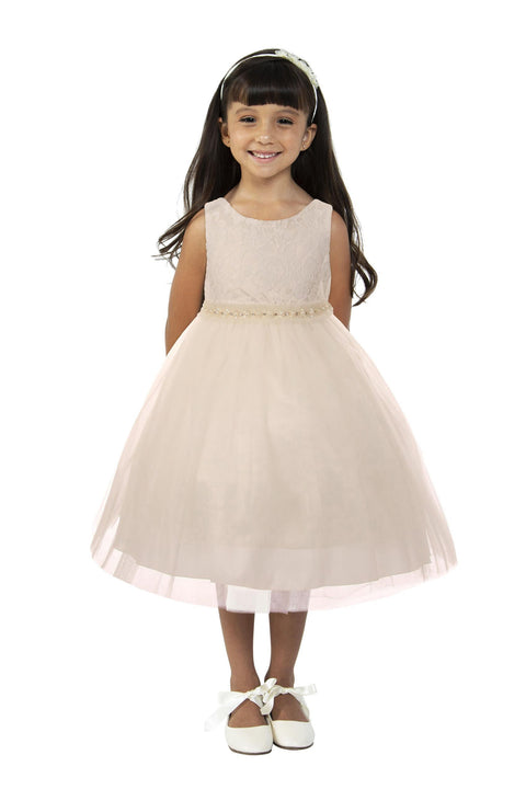 Lace Dress w/ Mesh Pearl Trim