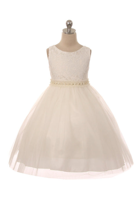 Lace Dress w/ Mesh Pearl Trim