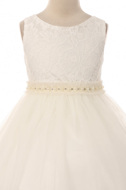 Lace Dress w/ Mesh Pearl Trim