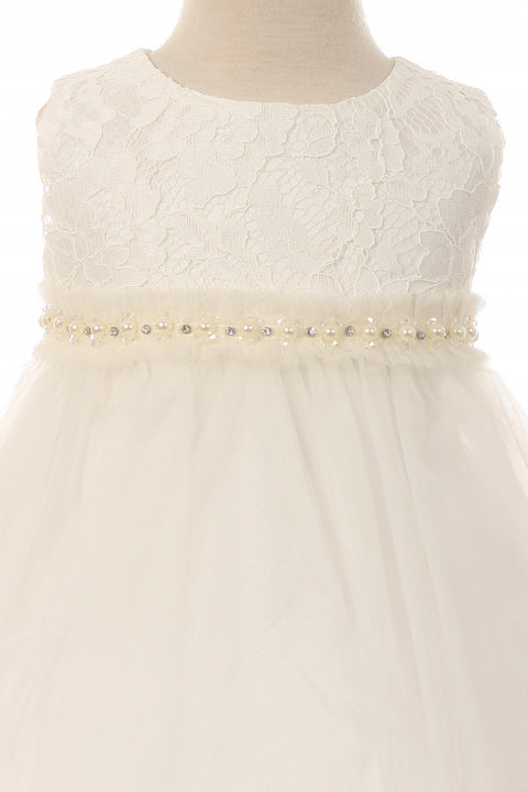 Lace Baby Dress w/ Mesh Pearl Trim