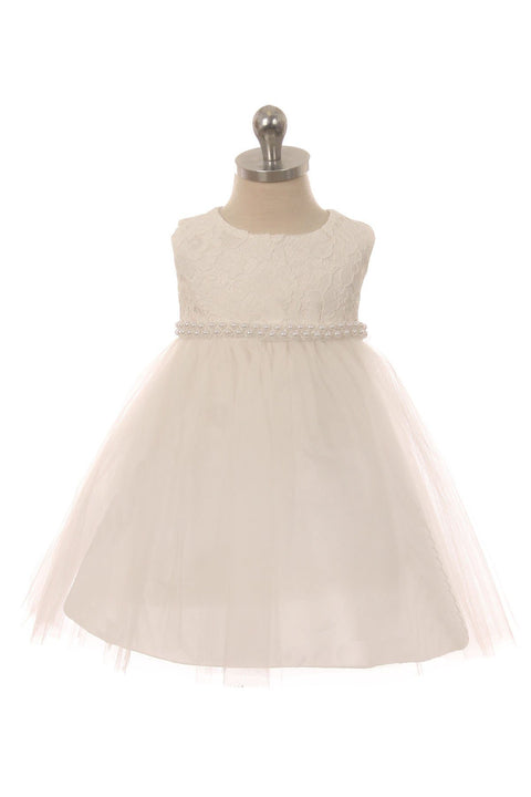 Lace Baby Dress w/ Thick Pearl Trim