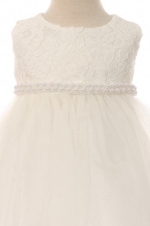 Lace Baby Dress w/ Thick Pearl Trim