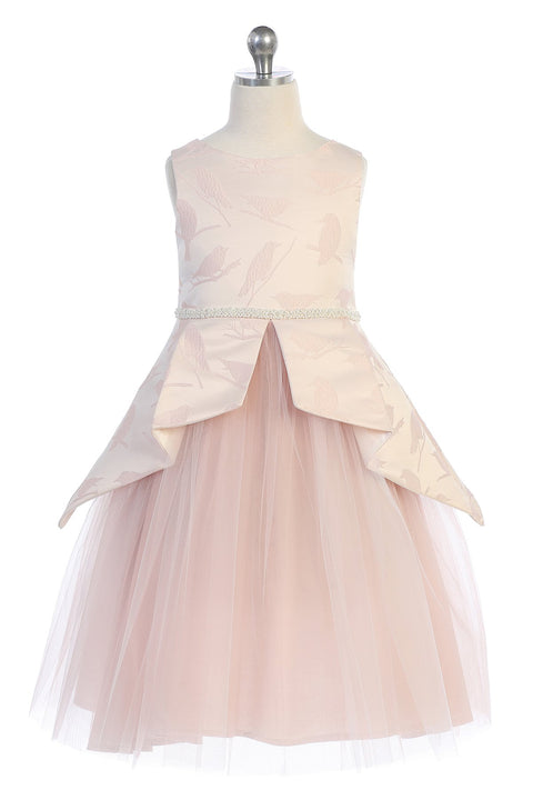 Bird Pleated Peplum Dress