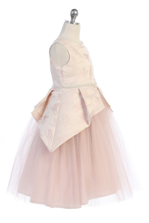 Bird Pleated Peplum Dress