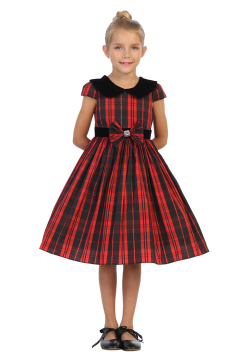 Classic Plaid with Velvet Collar Dress