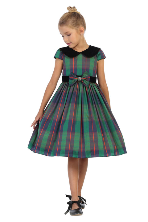Classic Plaid with Velvet Collar Dress