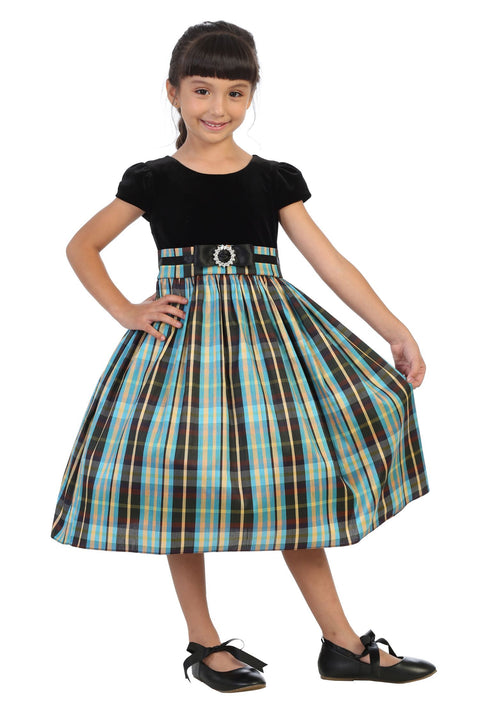 Velvet Sleeve Plaid Dress