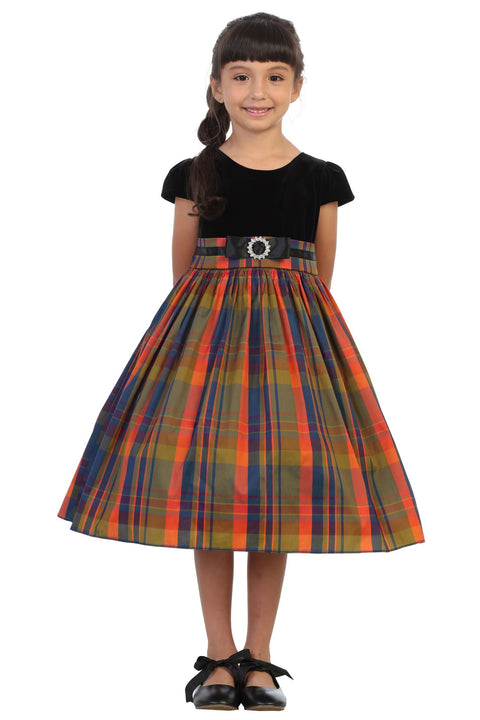 Velvet Sleeve Plaid Dress