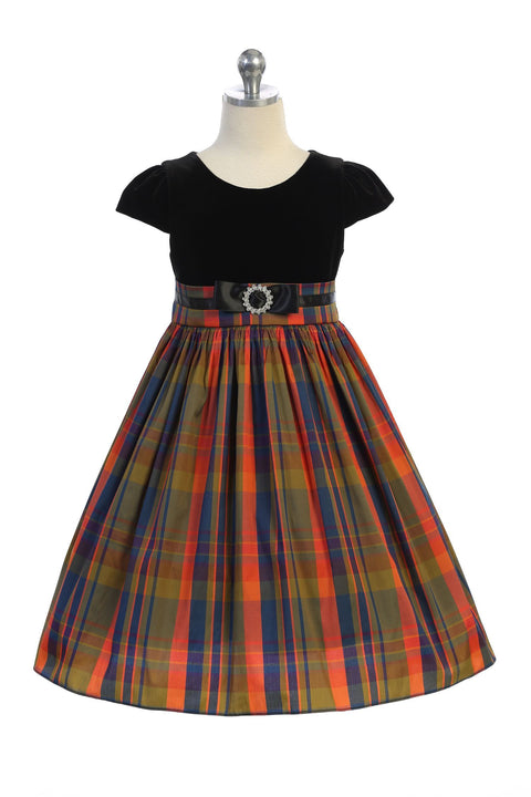 Velvet Sleeve Plaid Dress