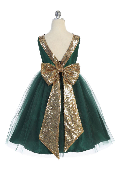 Gold Sequin Back V Dress