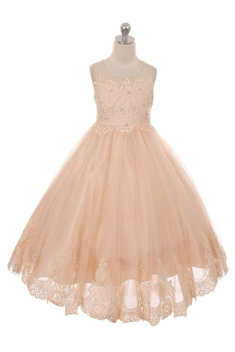 Lace Appliqué Illusion Bateau Dress