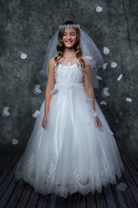 Lace Appliqué Illusion Bateau Dress