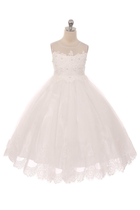 Lace Appliqué Illusion Bateau Dress