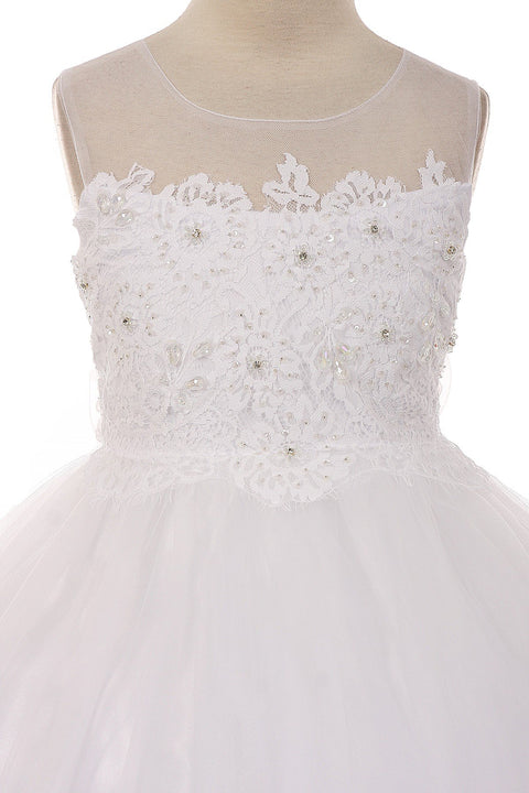 Lace Appliqué Illusion Bateau Dress