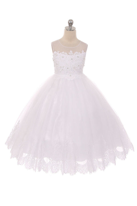 Lace Appliqué Illusion Bateau Dress