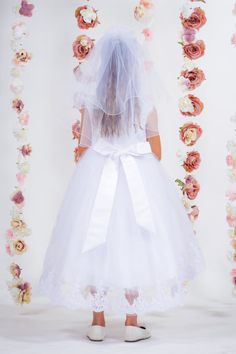 Lace Appliqué Swoop Train Dress