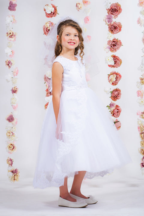 Lace Appliqué Swoop Train Dress