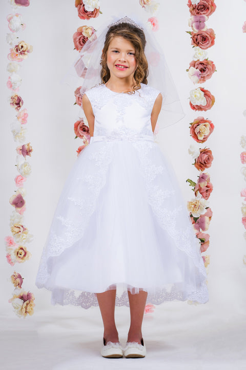 Lace Appliqué Swoop Train Dress