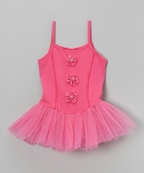 3 Flower Hot Pink Ballet  Dress