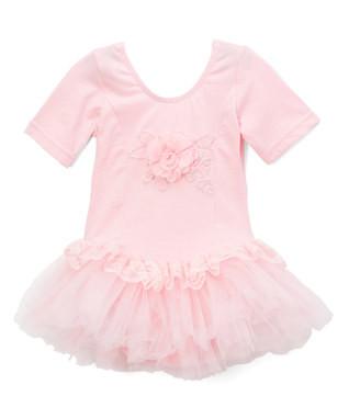 Pink Lace Flower Short Sleeve Ballet Dress