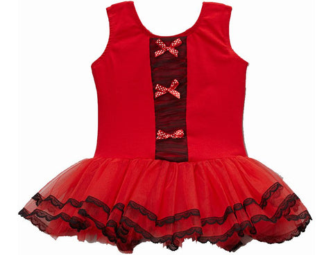 Red Bows Front Frills Ballet Dress