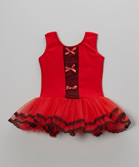 Red Bows Front Frills Ballet Dress