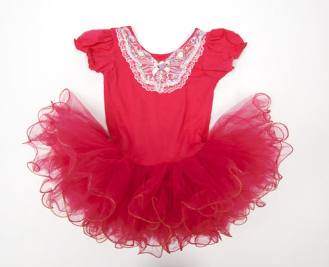Hot Pink Gold Wave Short Sleeve Ballet Dress