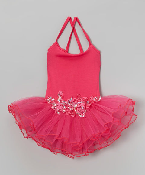 Hot Pink Flower Spaghetti Strap Ballet Dress