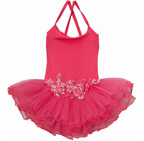 Hot Pink Flower Spaghetti Strap Ballet Dress