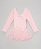 Baby Pink Glitter Rose Long Sleeve Ballet Dress
