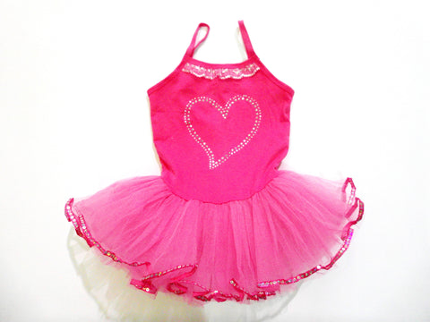 Hot Pink Rhinestone Heart Ballet  Dress