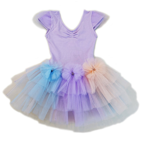 3 Color Bows & Tutu Purple Ballet Dress