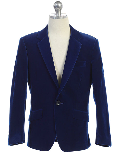 Boys Blue Velvet Blazer Notch Lapel