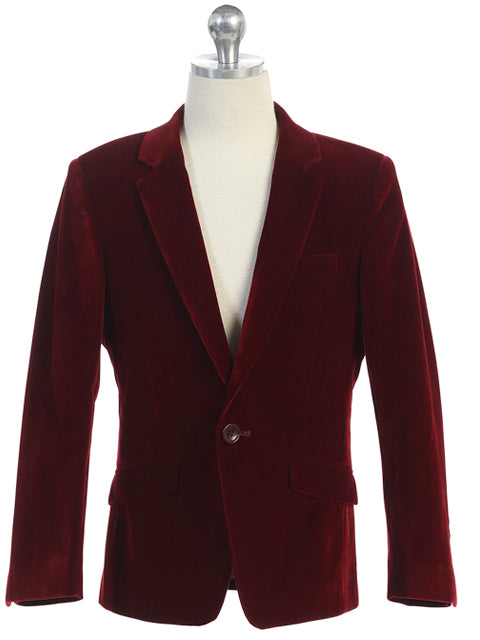 Boys Burgundy Velvet Blazer Notch Lapel
