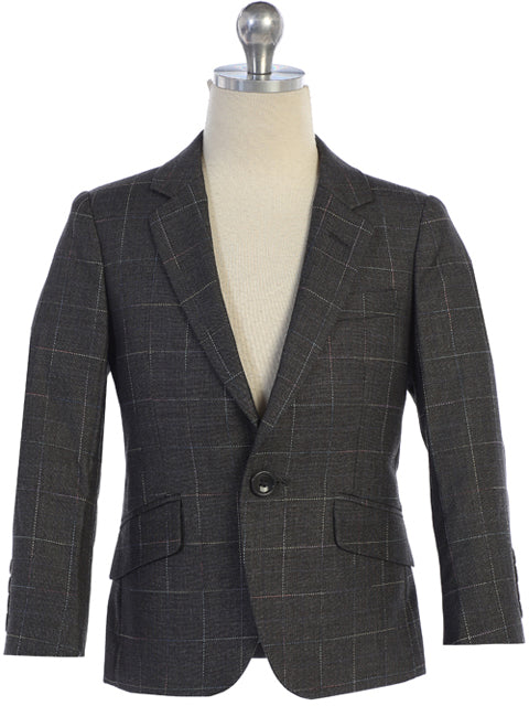 Boys Grey Windowpane Blazer Notch Lapel