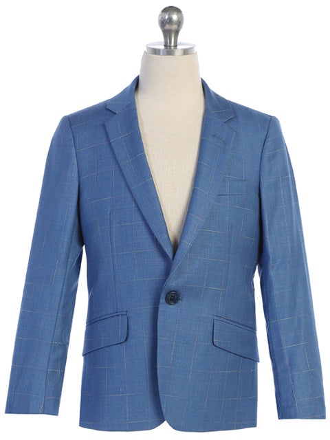 Boys Royal Blue Windowpane Blazer Notch Lapel