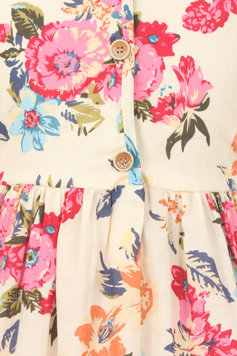 Bold Floral Print Button Cotton Summer Dress