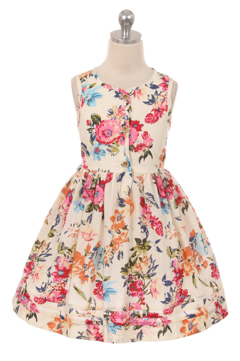 Bold Floral Print Button Cotton Summer Dress