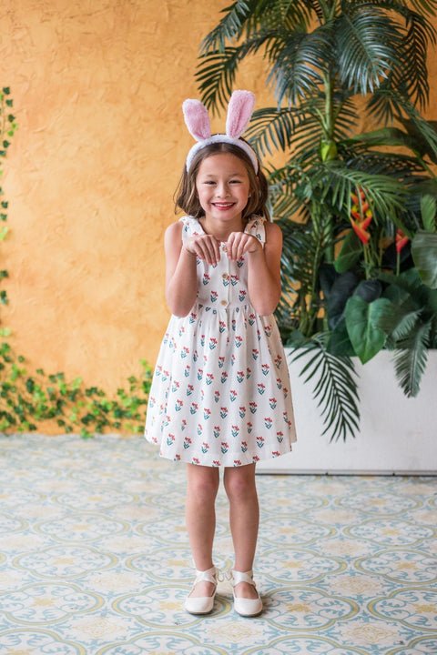 Cotton Shoulder Bow Button Dress