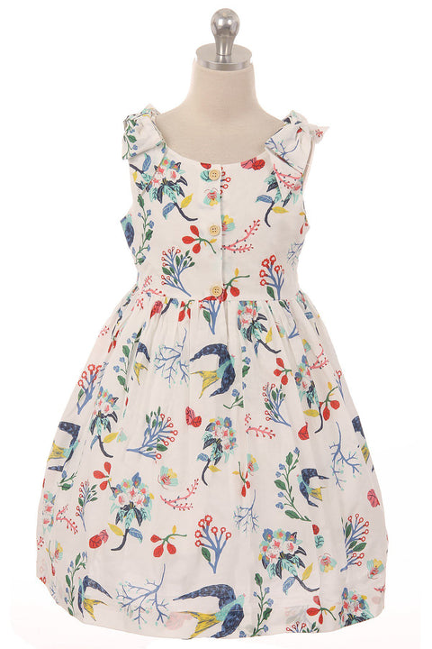 Cotton Shoulder Bow Button Dress