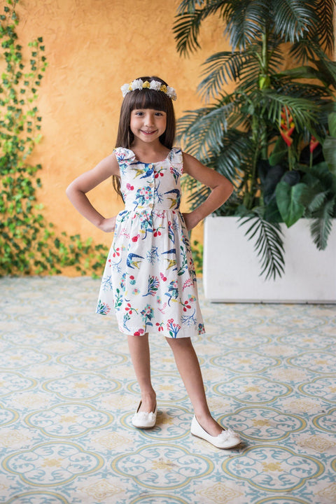 Cotton Shoulder Bow Button Dress
