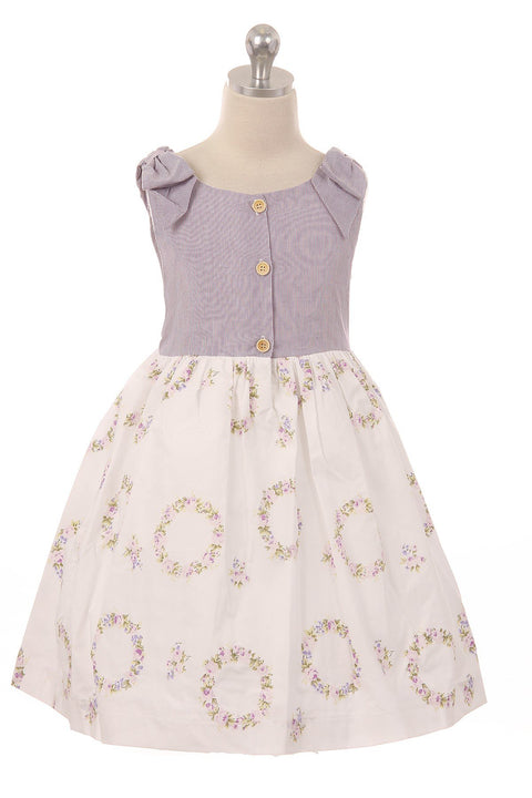 Cotton Shoulder Bow Button Dress