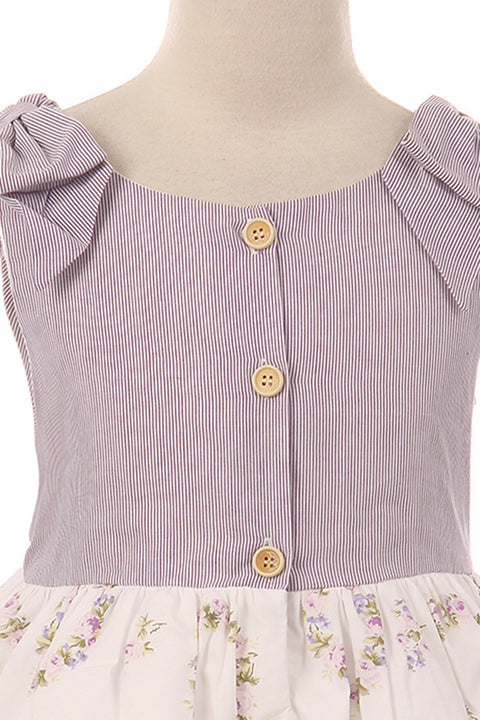 Cotton Shoulder Bow Button Dress