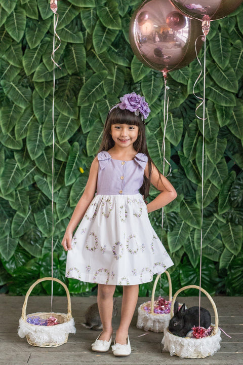 Cotton Shoulder Bow Button Dress