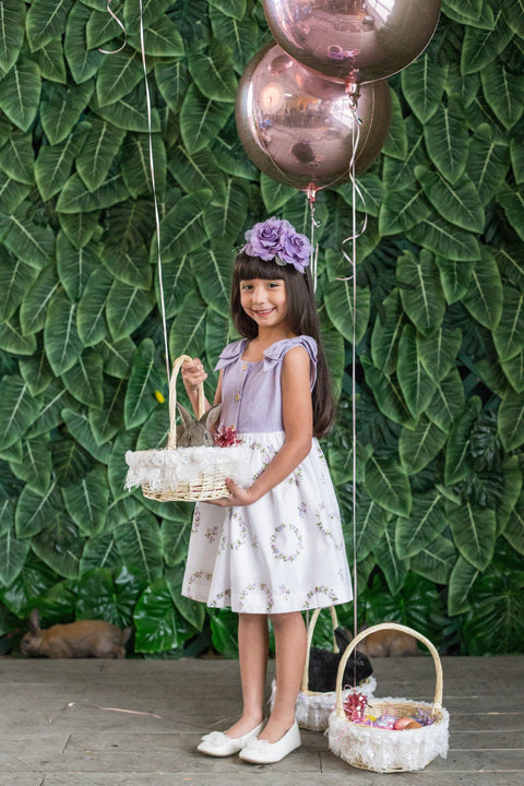 Cotton Shoulder Bow Button Dress