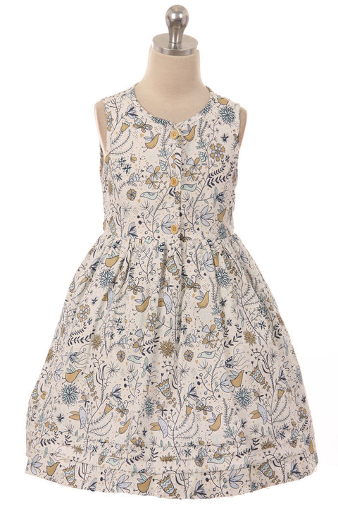Bird Print Button Dress