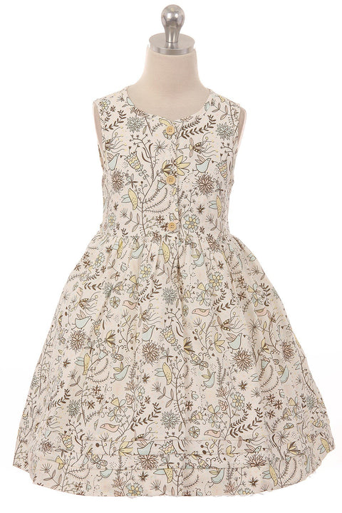 Bird Print Button Dress